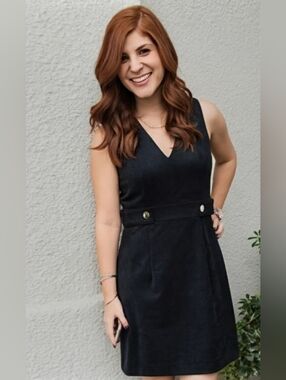 H&M Black V-Neck Sleeveless Dress with Waist Buttons